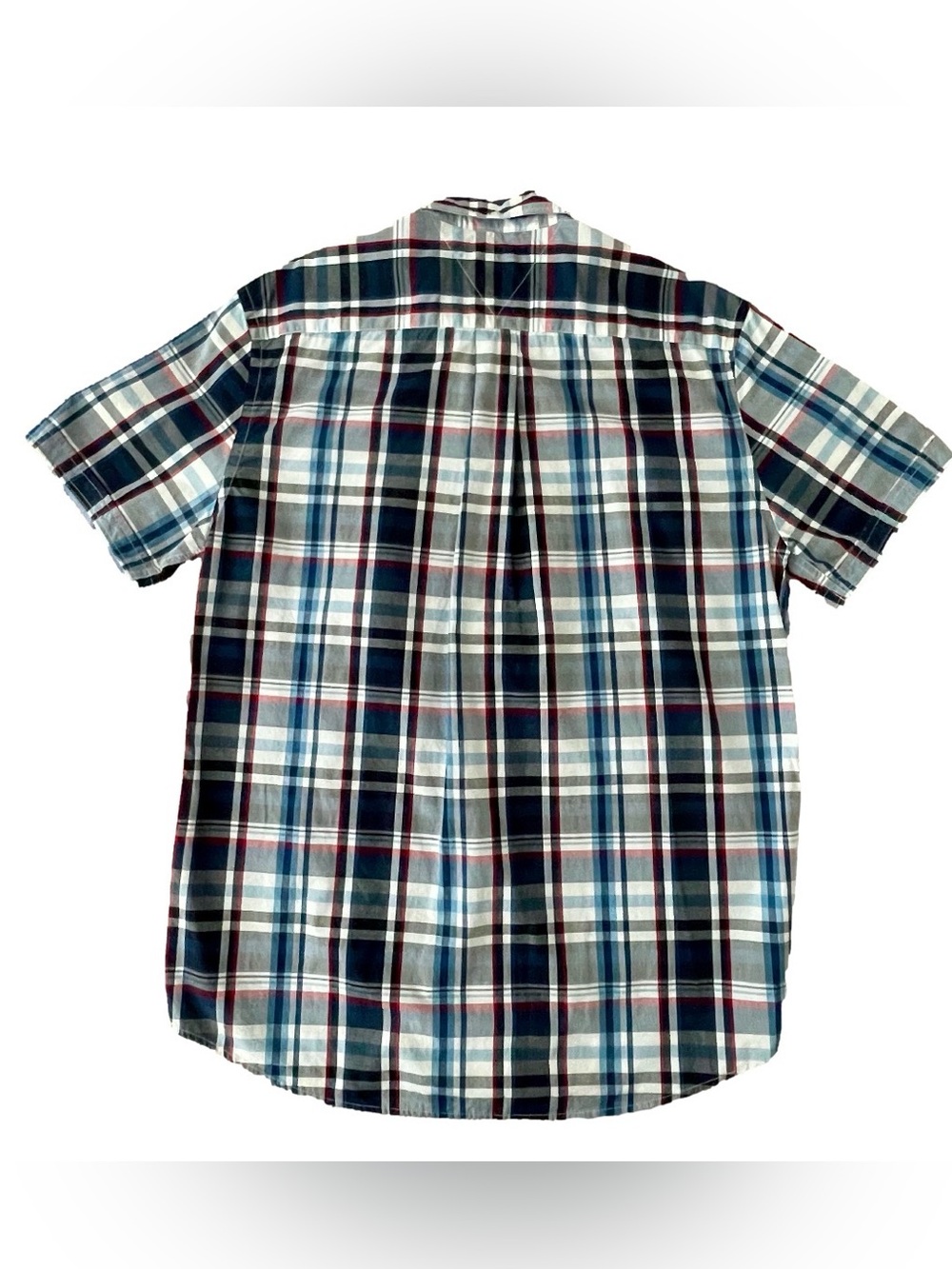 Tommy Hilfiger Navy & White Plaid Short-Sleeve Button-Down Shirt Men’s L NWOT - Picture 3 of 12
